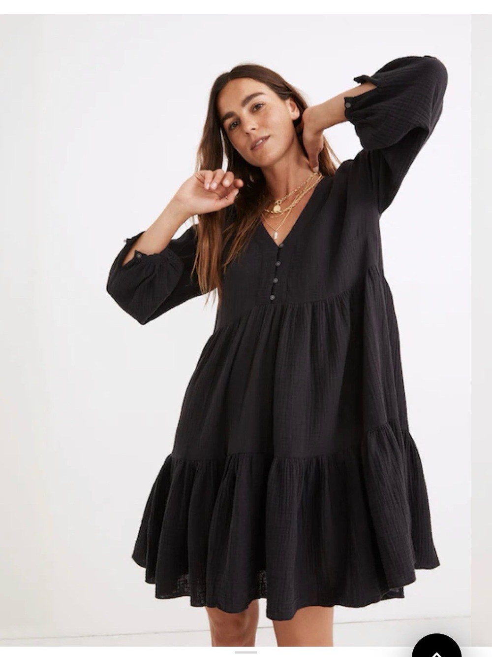 Madewell Black V-Neck Tiered Mini Dress